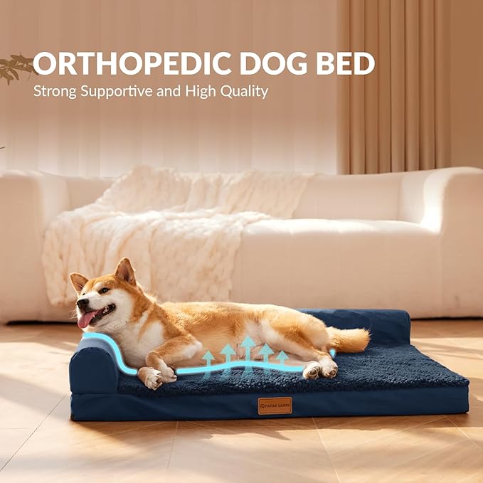 Patas Lague Orthopedic Dog Bed Medium Size Dog 30''X20'', Waterproof L Bolster - Image 3