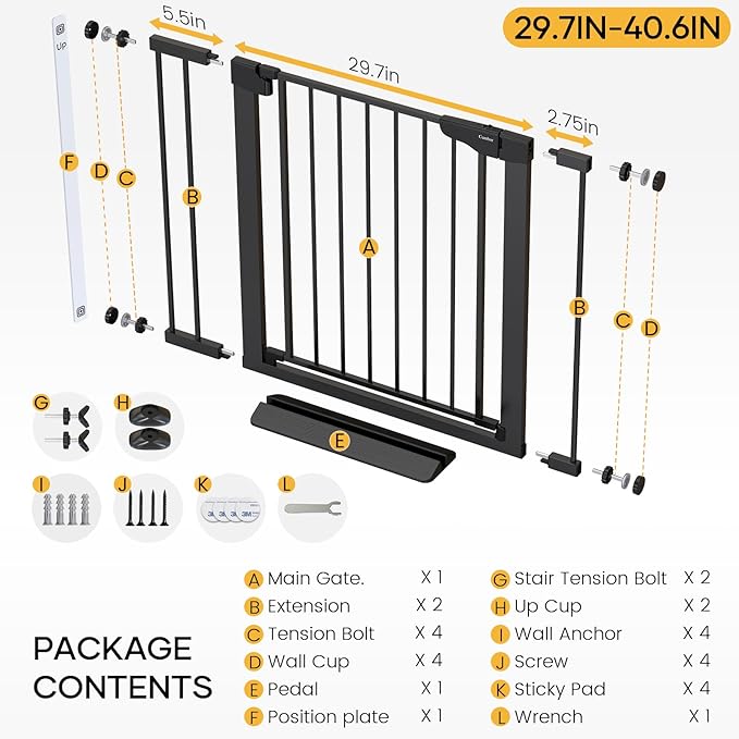 Cumbor 29.7-40.6" Baby Gate for Stairs, Baby Essential Safety Gate, Mom's - Image 9