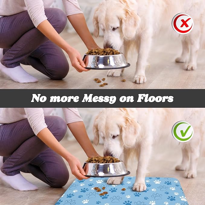 Dog Food Mat, Absorbent Water Bowl Mats Cat Pet Feeding Placemats Blue 16 * 24 - Image 5