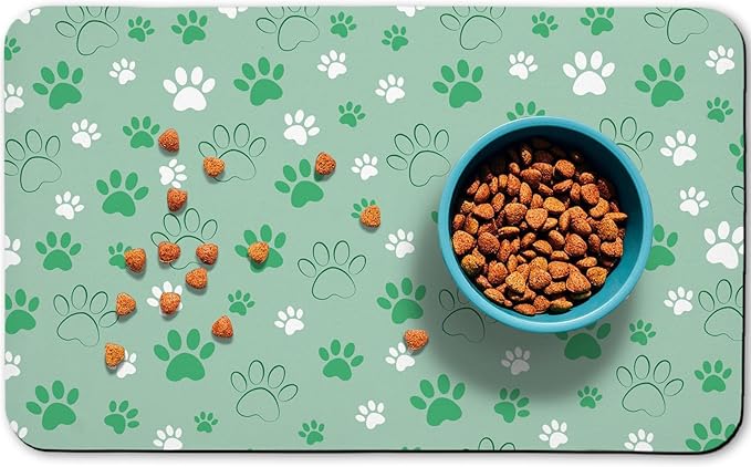 Dog Food Mat, Absorbent Water Bowl Mats Cat Pet Feeding Placemats Green 12 * 20 by Zoeeya