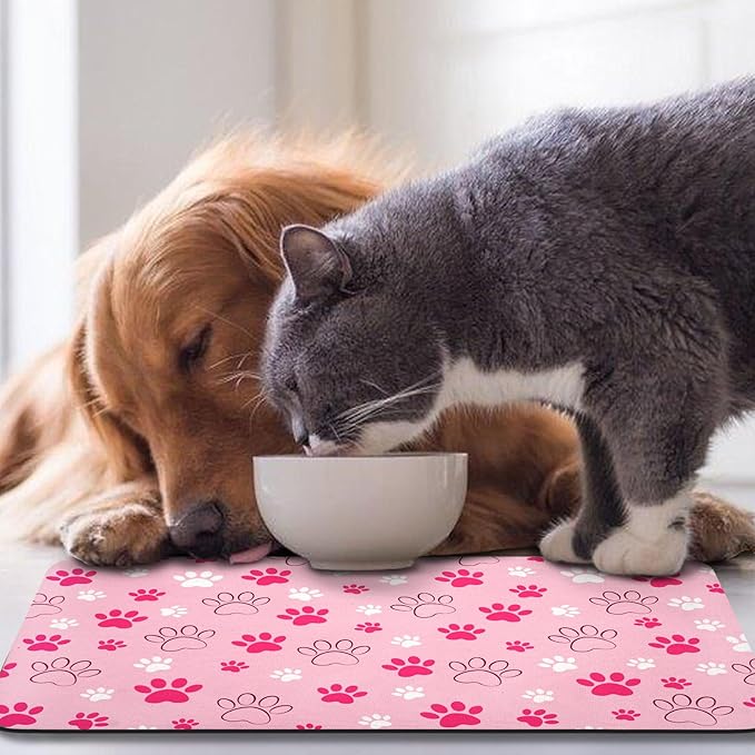 Dog Food Mat, Absorbent Water Bowl Mats Cat Pet Feeding Placemats Pink 17 * 30 - Image 7