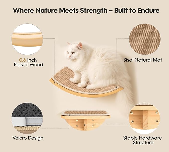 Cat Window Perches, Curved Cat Wall Sisal Mat Bed and 2 Floating Wall Steps - Image 2