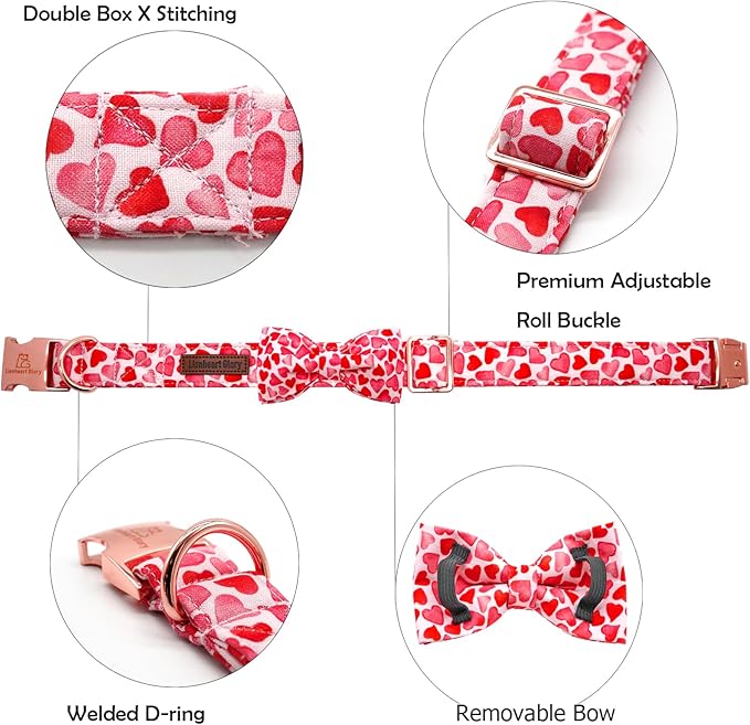 Lionheart glory Dog Bow Collar Valentine's Day Dog Collars Adjustable Soft Red - Image 2