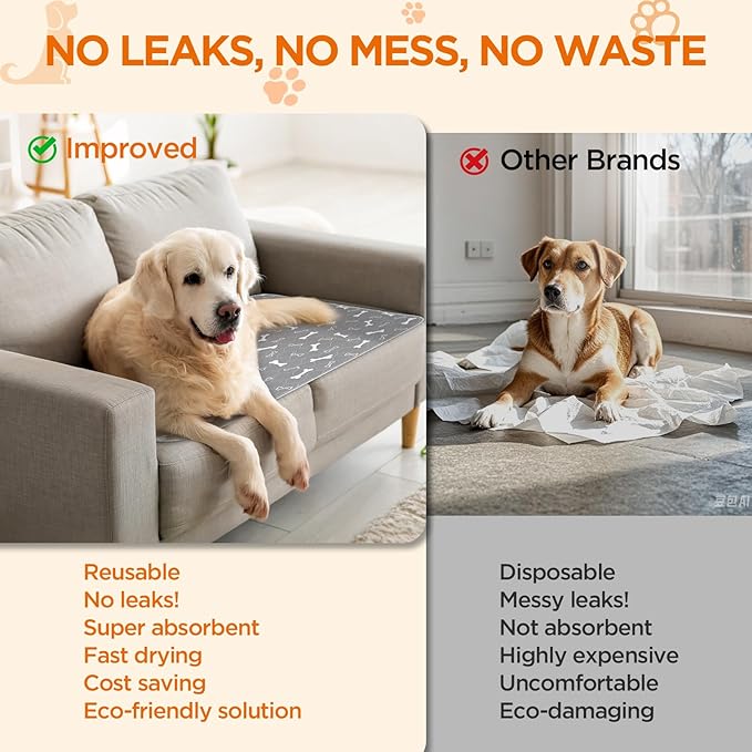 Washable Pee Pads for Dogs, 2 Pack Large Reusable Puppy Pads, Non-Slip - Image 6