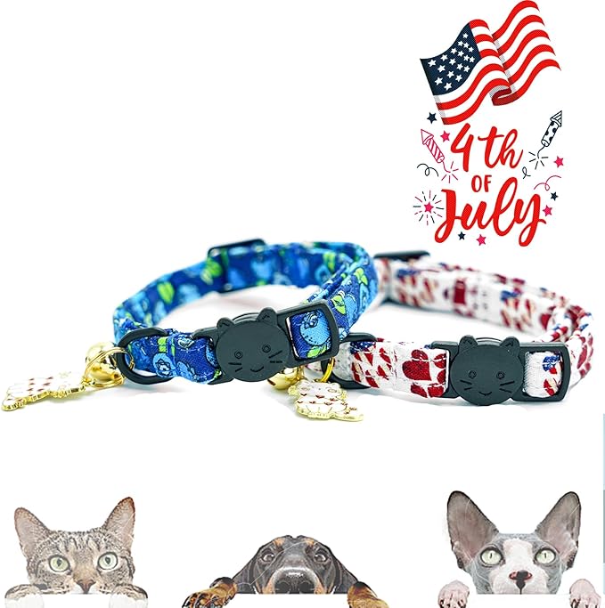 Elegant little tail 2 Pack Cat Collar- Blueberry Cotton Breakaway Cat Collars - Image 4