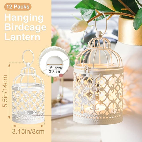 12 Pack Small Metal Tealight Hanging Birdcage Lantern Vintage Decorative - Image 2
