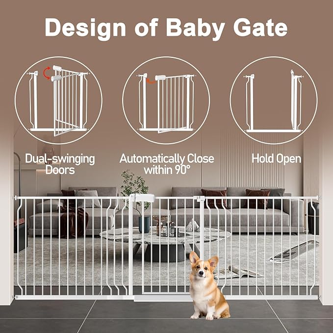 WAOWAO Baby Gate 52.76-62.2" Extra Wide Pressure Mounted Walk Through Swing - Image 4