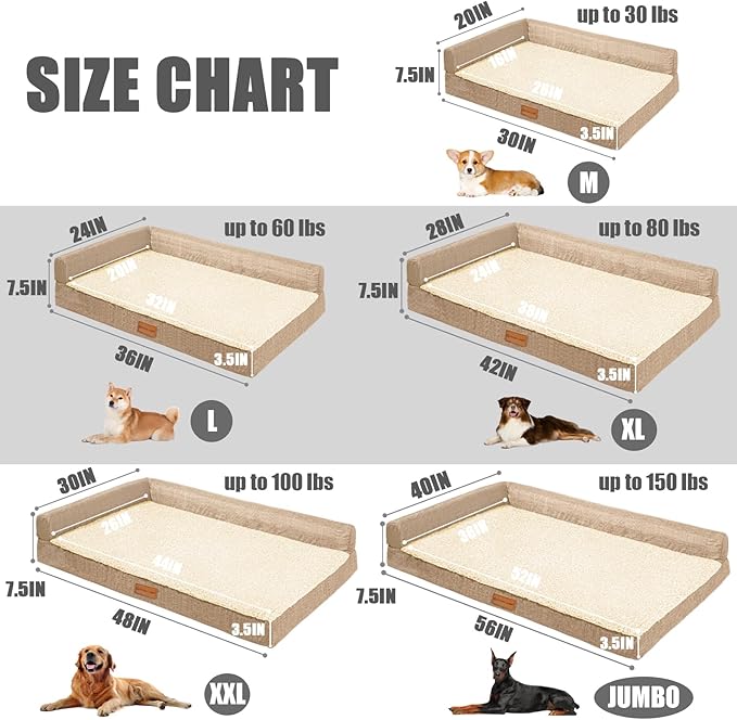 Patas Lague Orthopedic Dog Bed Large Sized Dog 36''X24'', Waterproof L Bolster - Image 5