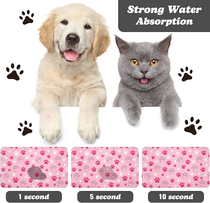 Dog Food Mat, Absorbent Water Bowl Mats Cat Pet Feeding Placemats Pink 16 * 24 - Image 2