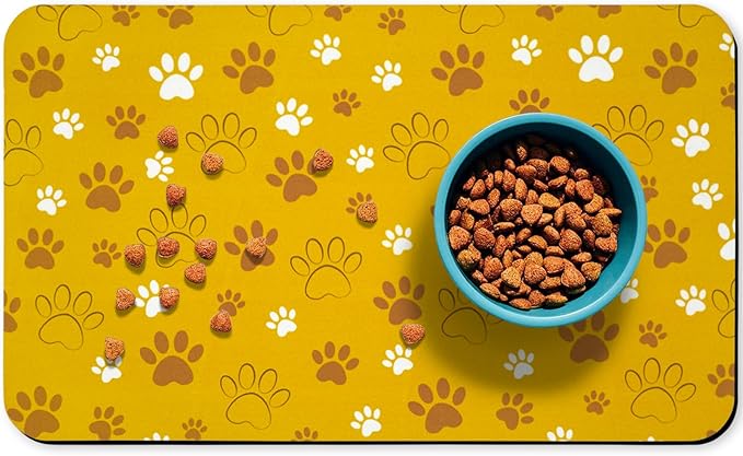 Dog Food Mat, Absorbent Water Bowl Mats Cat Pet Feeding Placemats Yellow 12 * by Zoeeya