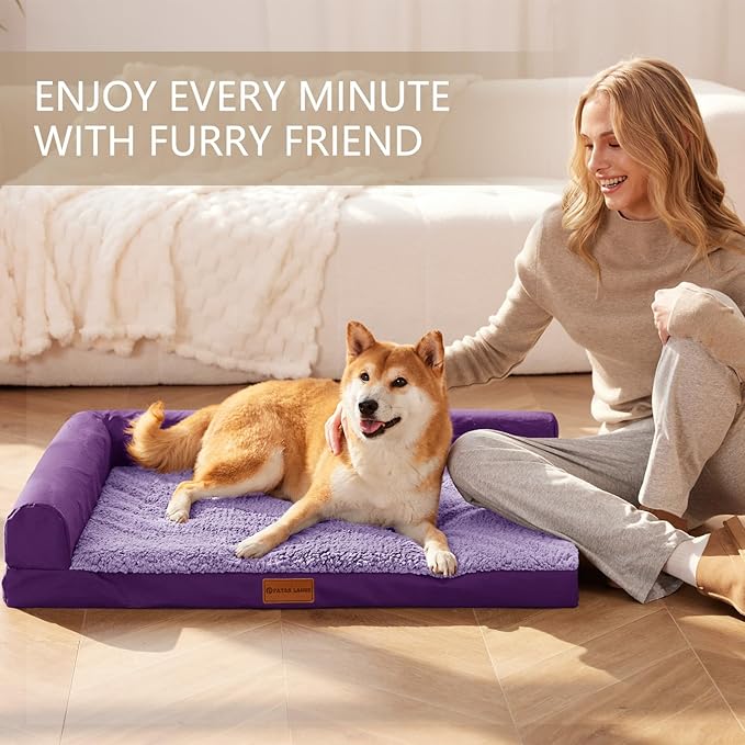 Patas Lague Orthopedic Dog Bed Medium Size Dog 30''X20'', Waterproof L Bolster - Image 2