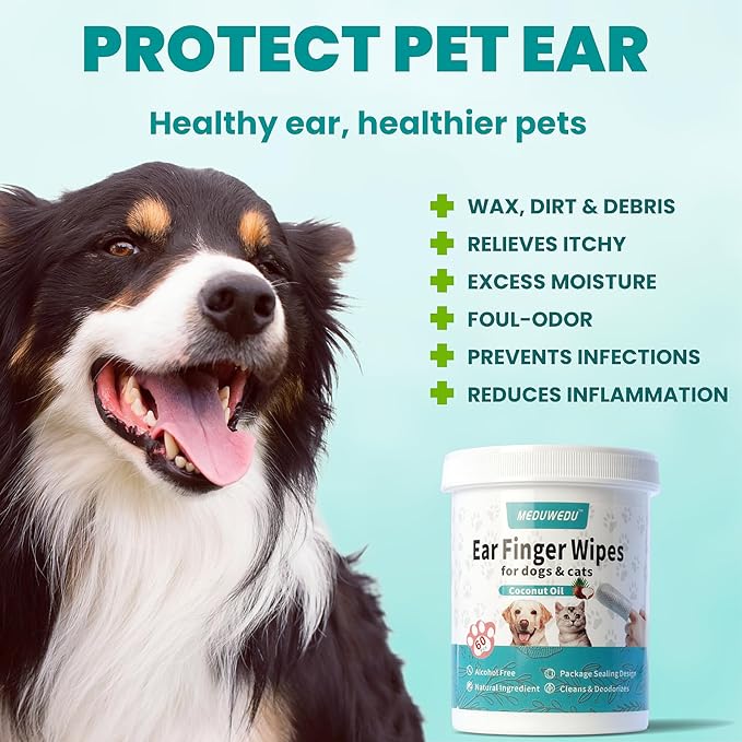 Ear Cleaner Finger Wipes 60 Counts, Dog Ear Cleaner, Grooming Kit Care - Image 2