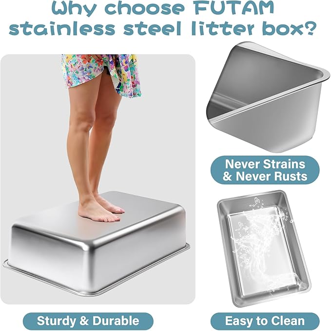 Stainless Steel Litter Box 2 Pack, 19.7"x13.7"x6" Large Metal Litter Box - Image 4