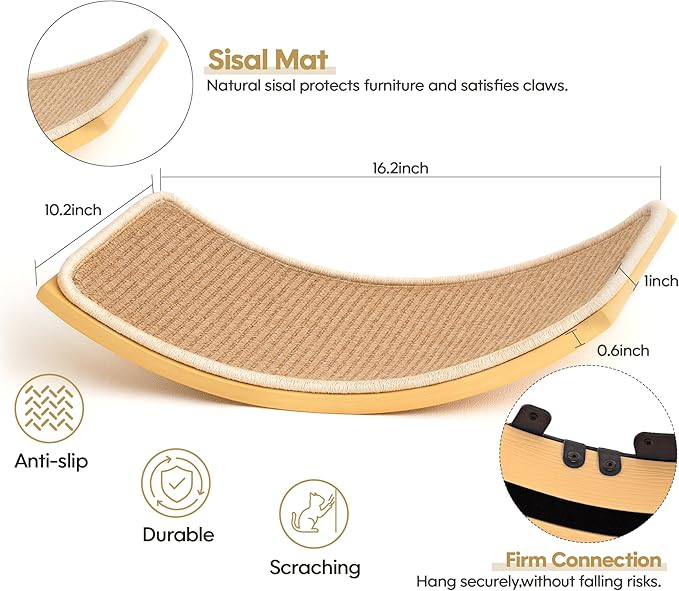 Wood Cat Wall Bed with Sisal Mat – Curved Cats Shelf - Image 3