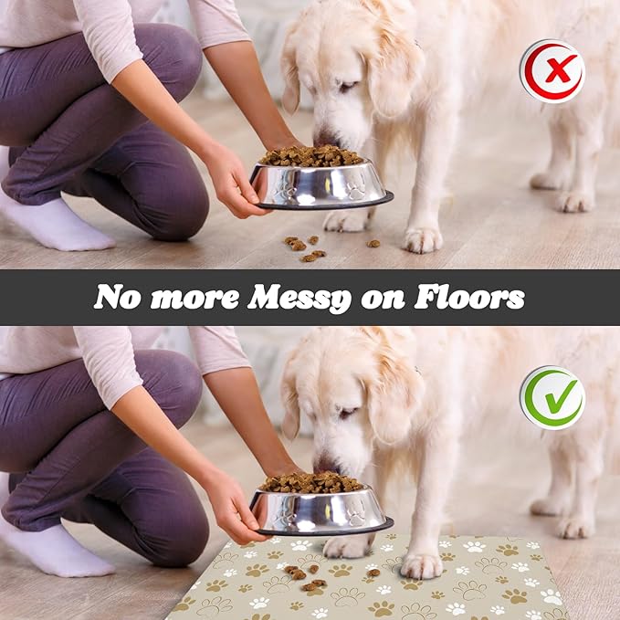 Dog Food Mat, Absorbent Water Bowl Mats Cat Pet Feeding Placemats Beige 16 * 24 - Image 5