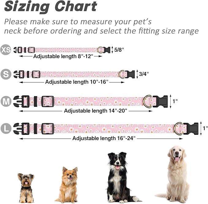 Reflective Dog Collar for Small Dogs, Cute Daisy Theme Adjustable Heavy-Duty - Image 7