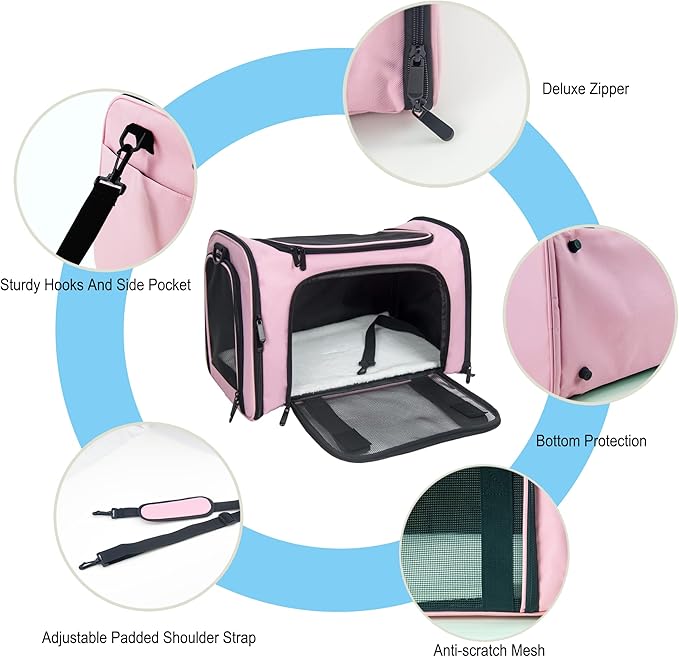 Soft Sided Carrier for Small Medium Cats Dogs, TSA Airline Approved Collapsible - Image 3