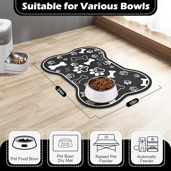 Dog Cat Food Mat, Rapid Absorbent Pet Feeding Mat, Bone Shaped Dog Placemat - Image 6