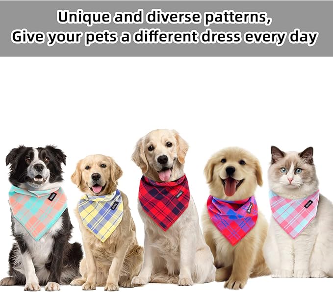 Dog Bandanas XLarge-5PCS Birthday Gift Puppy Bandana Vibrant Color Plaid - Image 4