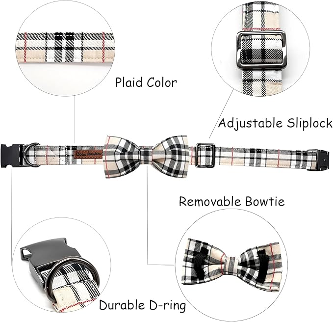 Bow Dog Collar-Plaid Pet Collar Cute Pet Bow Soft Girl or Boy Dog Collars - Image 2