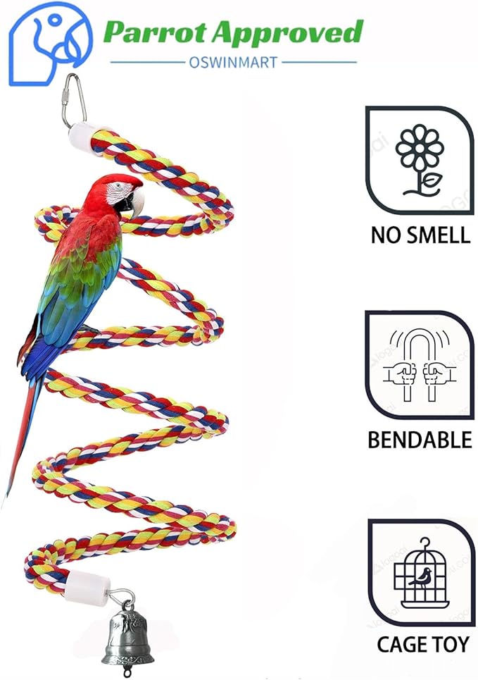 63'' Bird Rope Perches Birdcage Swing Toys 100% Cotton Natural Bird Perch - Image 2