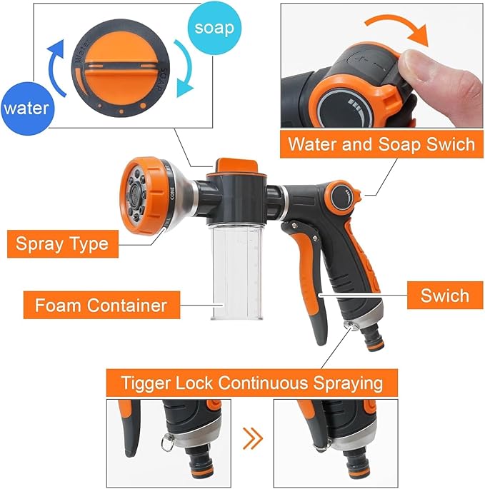 Dog Wash Hose Attachment, 8 in 1 Garden Hose Nozzle Sprayer - Image 3