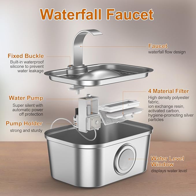 Bobo&Dragon Stainless Steel Cat Water Fountain 124oz/3.5L, Ultra Quiet - Image 6