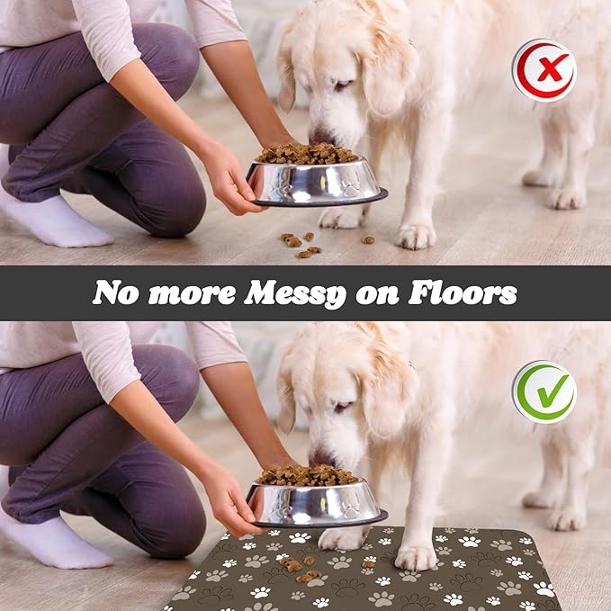 Dog Food Mat, Absorbent Water Bowl Mats Cat Pet Feeding Placemats Brown 17 * 30 - Image 5