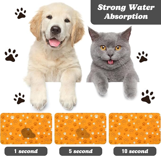Dog Food Mat, Absorbent Water Bowl Mats Cat Pet Feeding Placemats Orange 24 * - Image 2