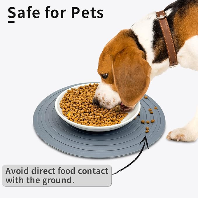 Fhiny 3PCS Silicone Pet Food Mat, 9.5" Round Waterproof Non-Slip Dog Cat Bowl - Image 4