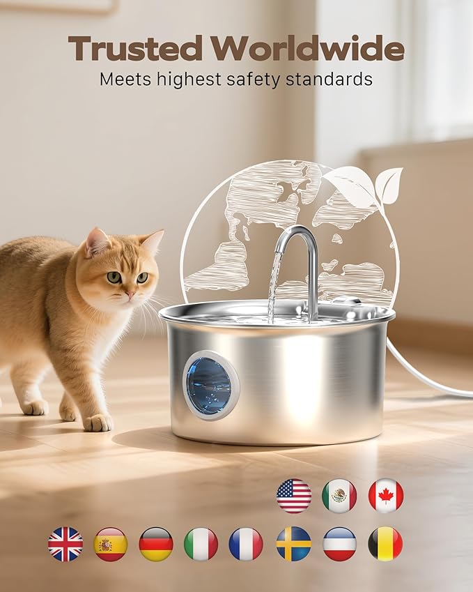 Pet Water Fountain Stainless Steel: Mental Cat Water Fountains - 88oz/2.6L - Image 9