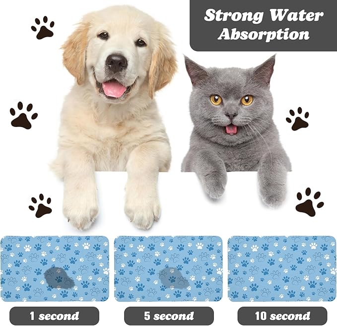 Dog Food Mat, Absorbent Water Bowl Mats Cat Pet Feeding Placemats Blue 17 * 30 - Image 2