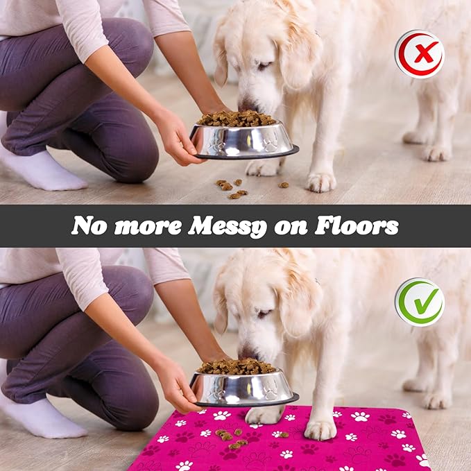 Dog Food Mat, Absorbent Water Bowl Mats Cat Pet Feeding Placemats Pink 12 * 20 - Image 5