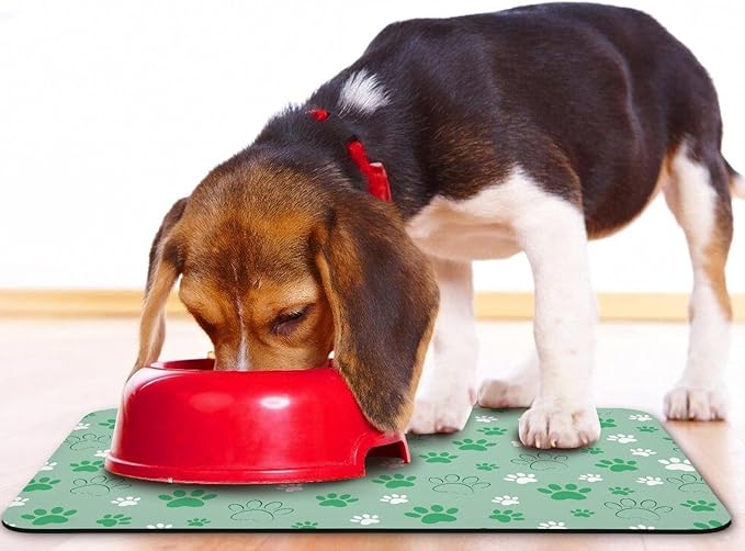 Dog Food Mat, Absorbent Water Bowl Mats Cat Pet Feeding Placemats Green 12 * 20 - Image 6