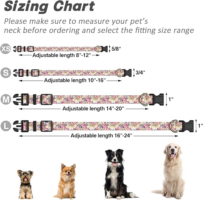 Reflective Dog Collar for Small Dogs, Cute Flower Theme Adjustable Heavy-Duty - Image 7