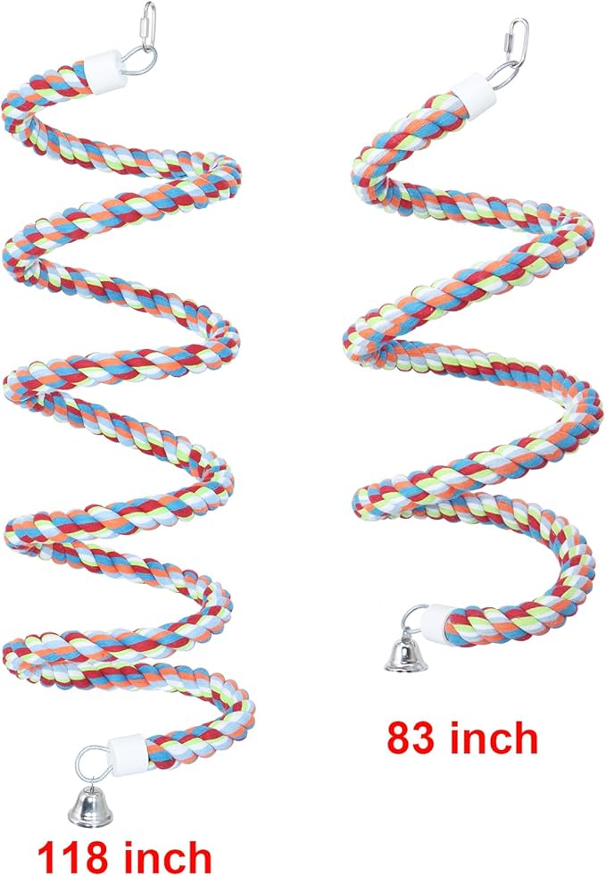 Rope Bungee Perch Bird, 118inch Kintor Pure Natural Colorful Bead Cage Chewing - Image 2
