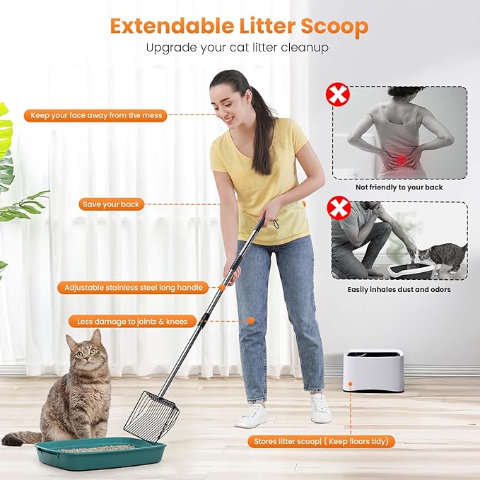 Cat Litter Scoop with Holder 43" Metal Litter Scooper with Stainless Steel Long - Image 4