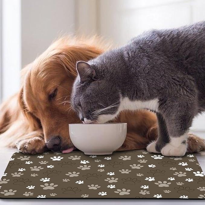 Dog Food Mat, Absorbent Water Bowl Mats Cat Pet Feeding Placemats Brown 17 * 30 - Image 7