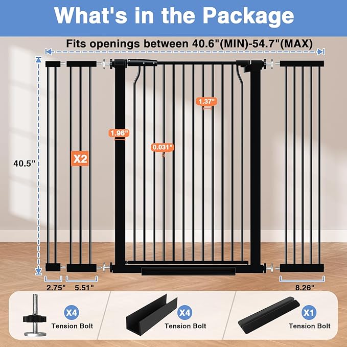 40.5" Extra Tall Baby Gate for Stairs, 40.5"-54.7" Extra Wide Large Dog Pet - Image 9