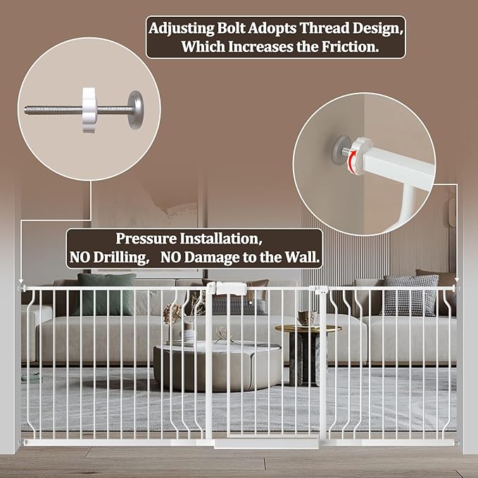 WAOWAO Baby Gate 100-109.41" Extra Wide Pressure Mounted Walk Through Swing - Image 3