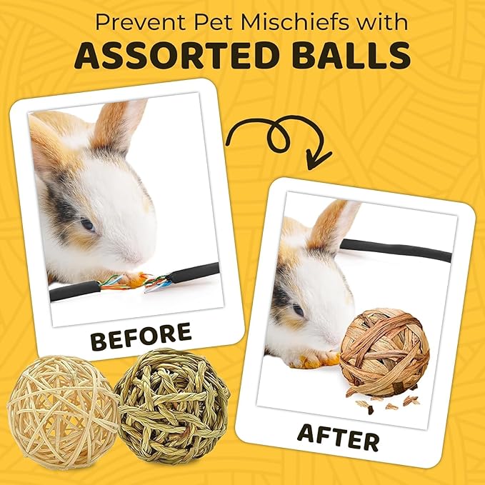 SunGrow Assorted Rabbit & Cat Chew Balls, Teething Activity Toy - Image 4