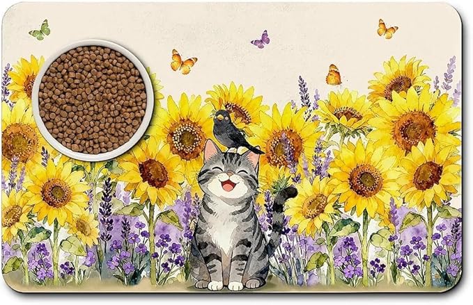 Dog Food Mat for Pet Cat Food Mat, Sunflower Absorbent Quick Dry Dog Bowl Mats - Image 8
