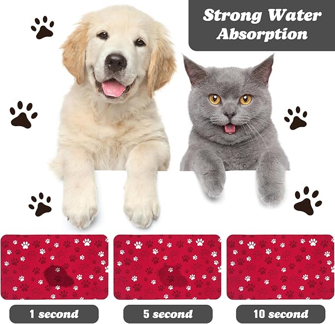 Dog Food Mat, Absorbent Water Bowl Mats Cat Pet Feeding Placemats Red 17 * 30 - Image 2