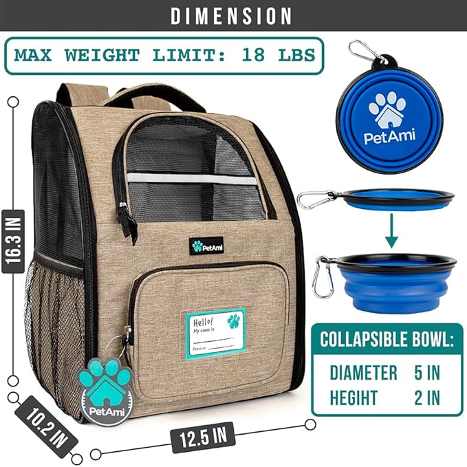 PetAmi Dog Backpack Carrier for Small Large Cat, Ventilated Pet Hiking Backpack - Image 2