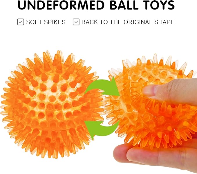 SHARLOVY Squeaky Balls for Pet Small Puppy, 6 Pack TPR Fetch Spike Balls for - Image 4
