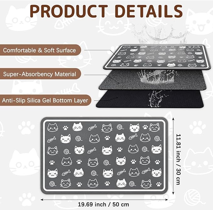 Dog Food Mat for Bowls, Absorbent Quick Dry Dog Cat Mats for Food and Water - Image 2