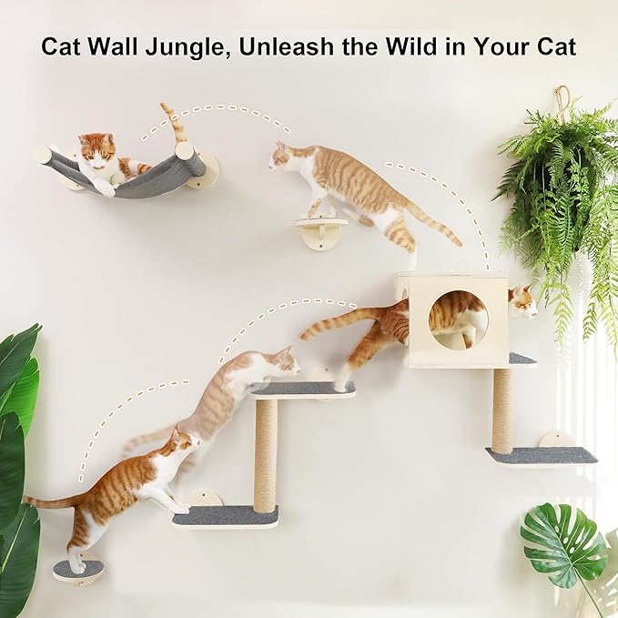 FUKUMARU Cat Wall Shelves, 5-Piece Stable Wooden Wall-Mounted Furniture Set - Image 6