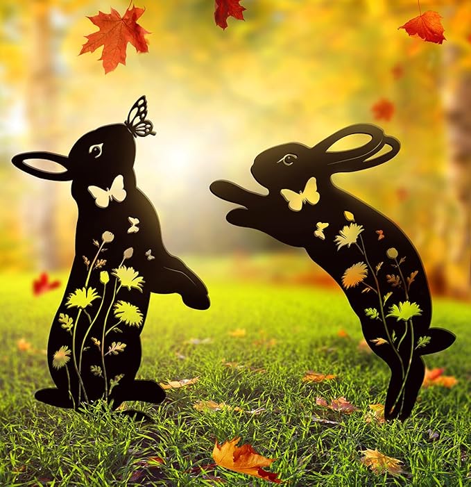 Metal Bunny Garden Decor, Metal Yard Art Animals Garden Stakes Rabbit Silhouette - Image 3