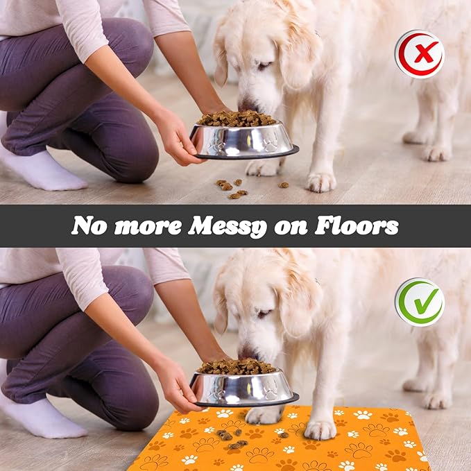 Dog Food Mat, Absorbent Water Bowl Mats Cat Pet Feeding Placemats Orange 17 * - Image 5