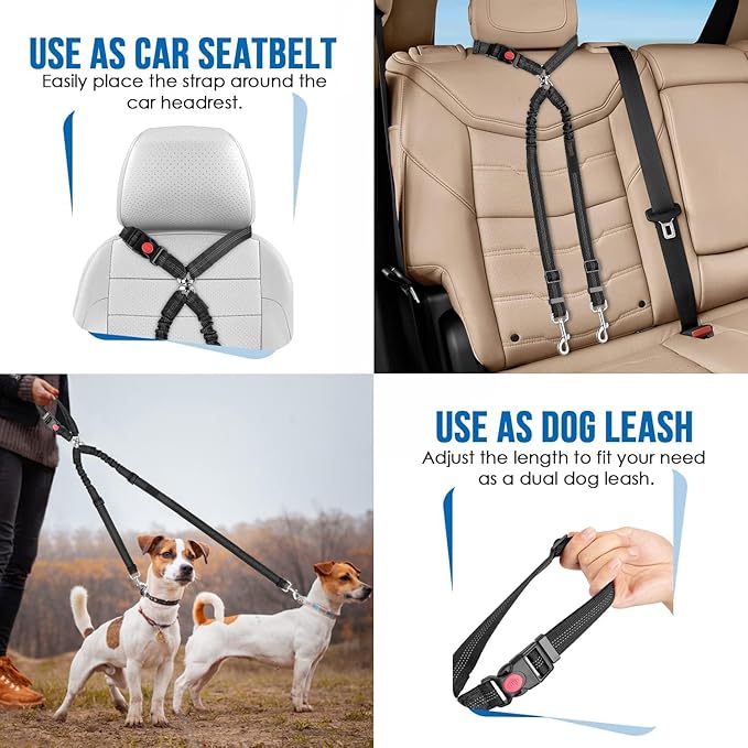 Dog Seat Belt for Car, Dual Pet Vehicle Headrest Restraint Safety Seatbelt - Image 5